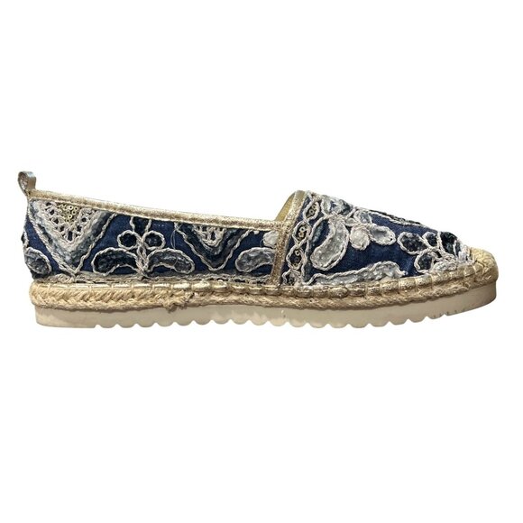 Patrizia Spring Step Blue Beige Embroidered Espadrille Flats Women Size 40/US 9 - Picture 6 of 10